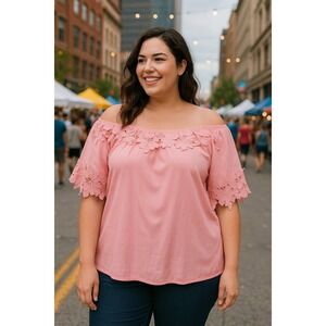 Vivid 2X Shirt Women Lace‎ Appliqué Boho Hippie Cottagecore Boxy Casual Country